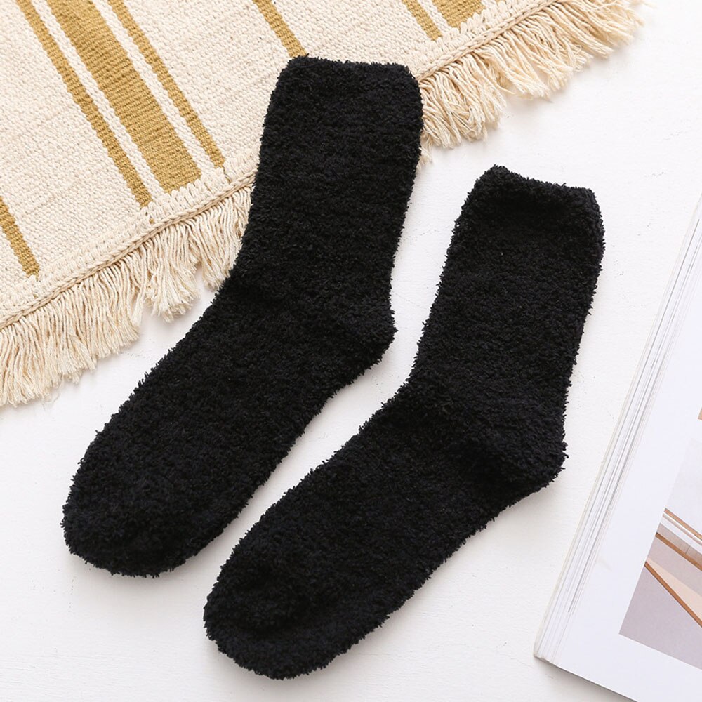 Mænd kvinder fortykning holde varmen sokker sovetøj termisk uld støvler fleecegulv jul mænd benvarmere tilbehør: Sort