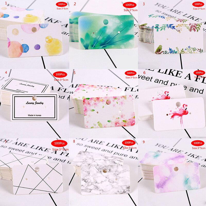 100Pcs Earrings Pack Kraft Paper Ear Studs Card Hang Tag Label Luggage Wedding Note DIY Blank Price Name Hang Tag Craft