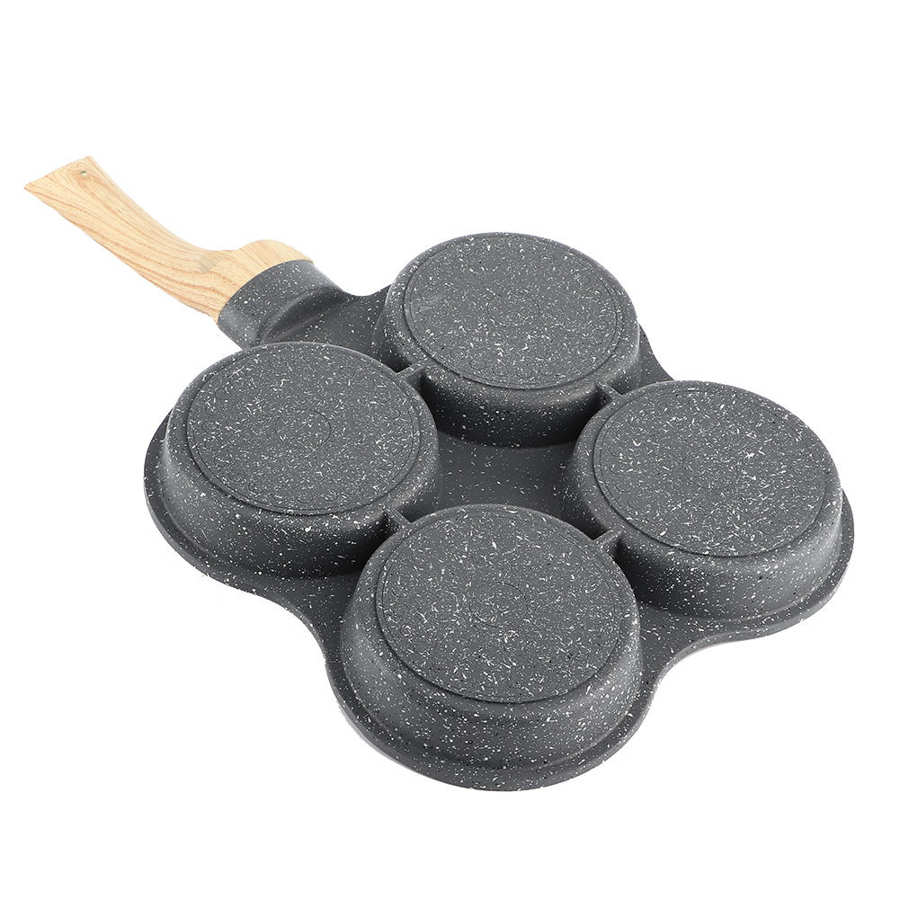 Omelet Pan 4 Hole Omelet Pan Non Stick Frying Pans Breakfast Pancake Maker for Induction Cooker Gas Stove Wooden handle