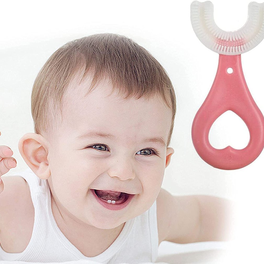 Cepillo de dientes redondo en forma de U para niños, de silicona de grado alimenticio, en forma de U, para limpieza de dientes de boca completa