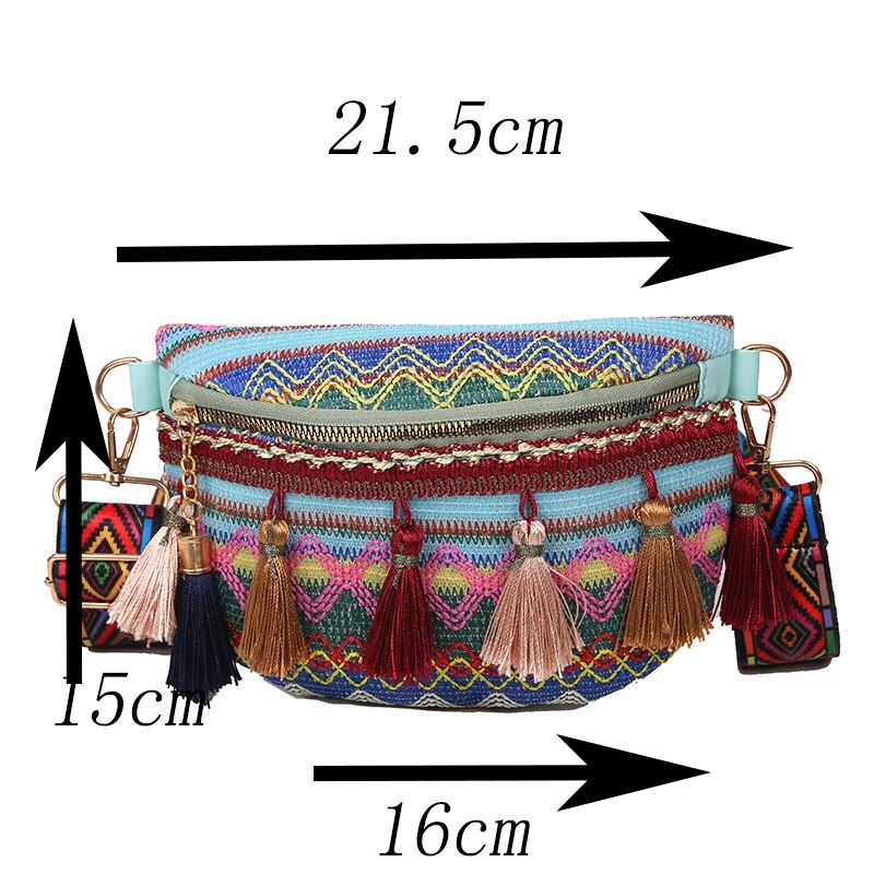 Dame boheme fanny pack kvinder piger crossbody pung broderi boho talje pung bum taske med kvast