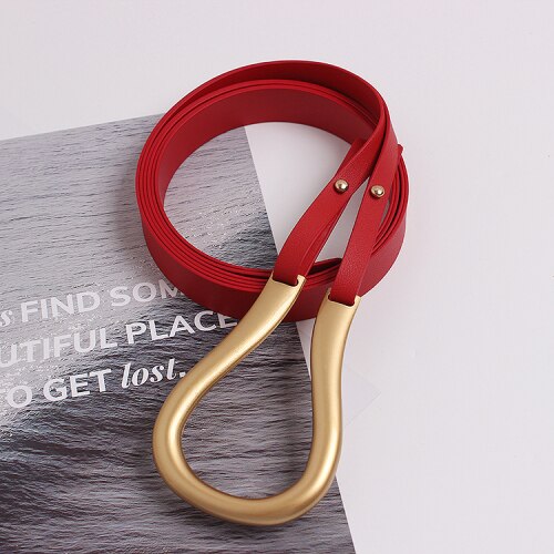 XITAO Vrouwen Mode Riemen Metalen Gebogen Grote Hoefijzer Gesp Geïmporteerd Microfiber Leer Dubbele Riem Toevallige Riemen DMY1859: red   DMY1859