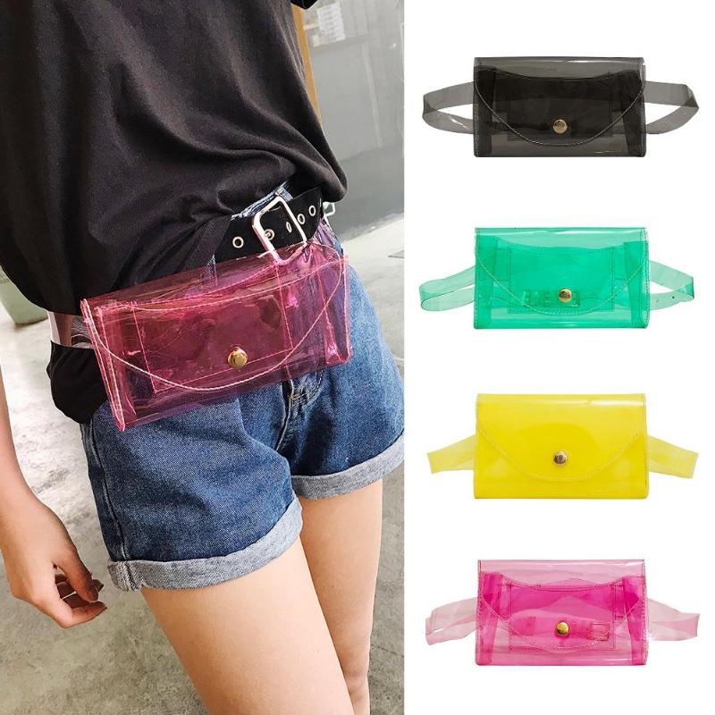 Trasparente Cinghia di Modo Fanny Pack Femminile di Estate PVC Marsupi Delle Ragazze Delle Donne di Colore Solido Della Gelatina Trasparente del Pacchetto Della Vita Petto Borse