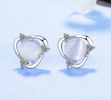 100% 925 argent sterling gros opale pierre fleur femme d'anniversaire dames boucles d'oreilles bijoux Anti allergie étudiant fille: White