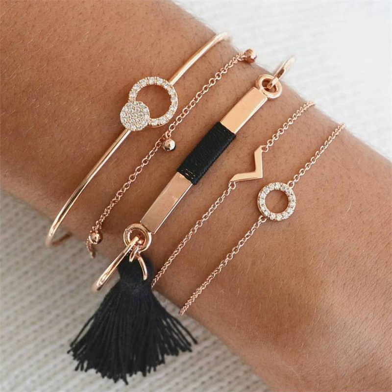 Bohemian Klassische Gold Natürliche Kristall Geometrische Multilayer Einstellbare Armreifen Armband Set Frauen Partei Schmuck 7 teile/satz: bn-78