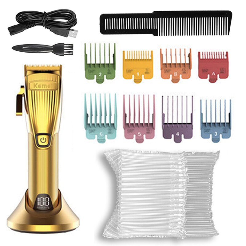 Maquinilla de peluquería , cortadora de pelo potente, recargable, temporizador, Máquina para cortar Cabello, pantalla LCD, batería de litio dorada: with bubble bag