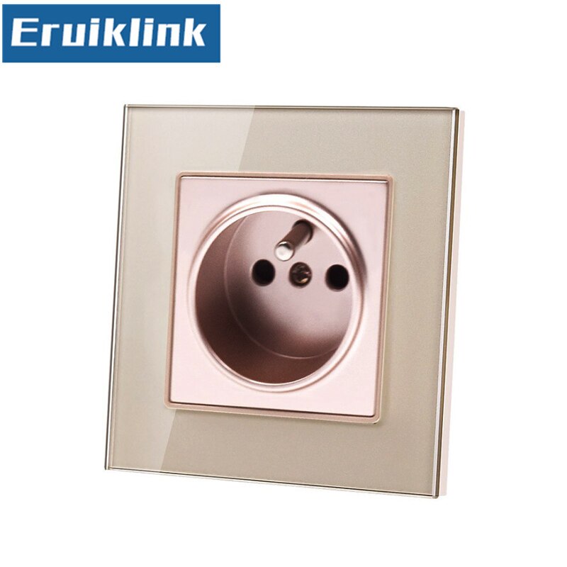 EU Stopcontact Frankrijk Standaard Stopcontact Socket Wit/Zwart/Goud AC 110 ~ 250 v 16A Crystal glas Paneel Stopcontact