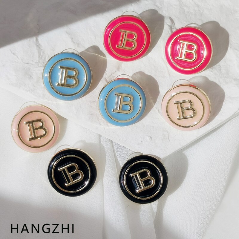 HANGZHI Neue Runde Geometrische knapp B Bunte Tropfen Öl Emaille Metall Kupfer Zucht Ohrringe Frauen INES retro Süße Ohrringe Schmuck
