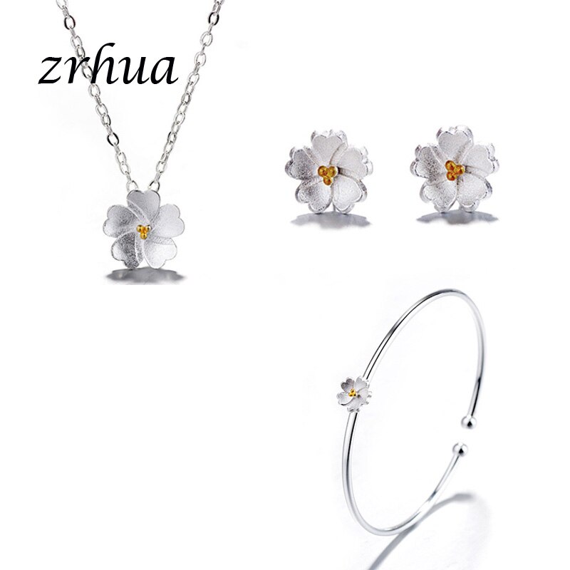 Schmuck setzt Halskette Ohrringe Armbänder für Frauen Weibliche 925 Sterling Silber Blume Verknüpfung Kette Anhänger Partei Engagement Schmuckstück