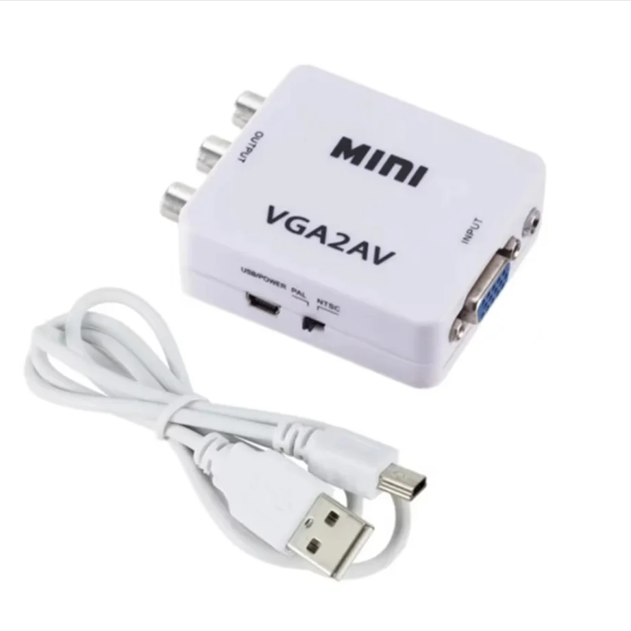 VGA naar AV-converter RCA AV naar VGA-converter AV-adapter met 3,5 mm audiokabel voor TV Box PC Computer 1080P CVBS naar VGA-converter: WIT