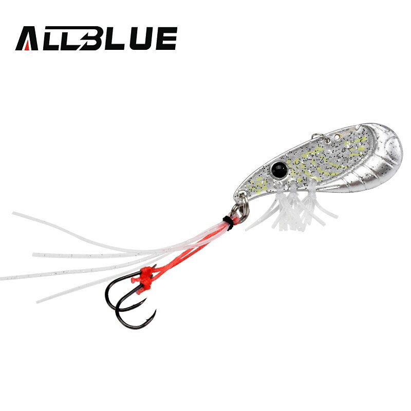 ALLBLUE Crazy Shrimp 7g 14g Metal VIB Sinking Blade Spoon Fishing Lure Bass Artificial Bait With Jig Assist Hook Rubber Skirt: Coror C / 54mm 14g