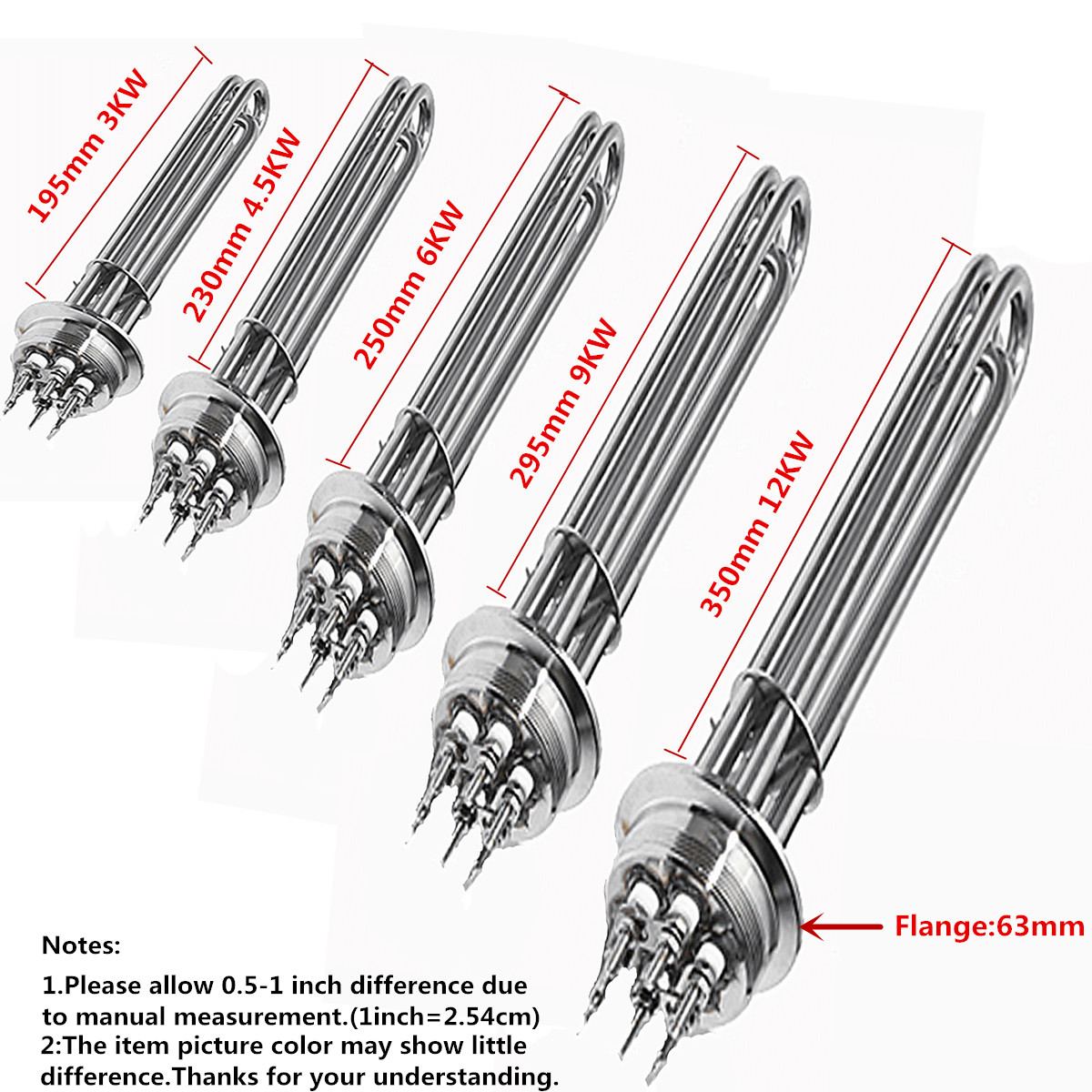 220V Electrical Heating Element Immersion Water Heater Pipe Flange Disc Heated Tube Water Oil Heater 3KW/4.5KW/6KW/9KW/12KW