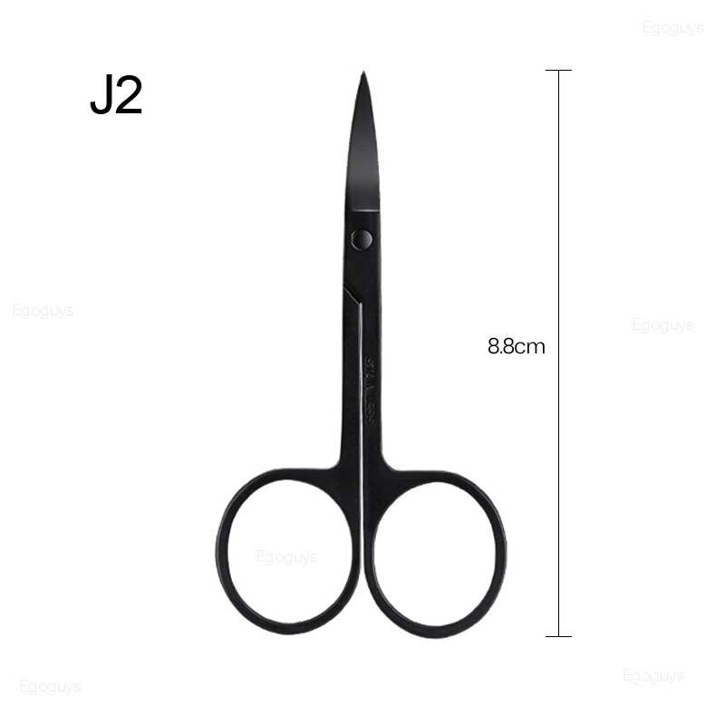 Tijera de maquillaje de acero inoxidable para cejas, pestañas, pelo de nariz, tijera afilada, Punta curva, pequeña, 1 pieza: J2