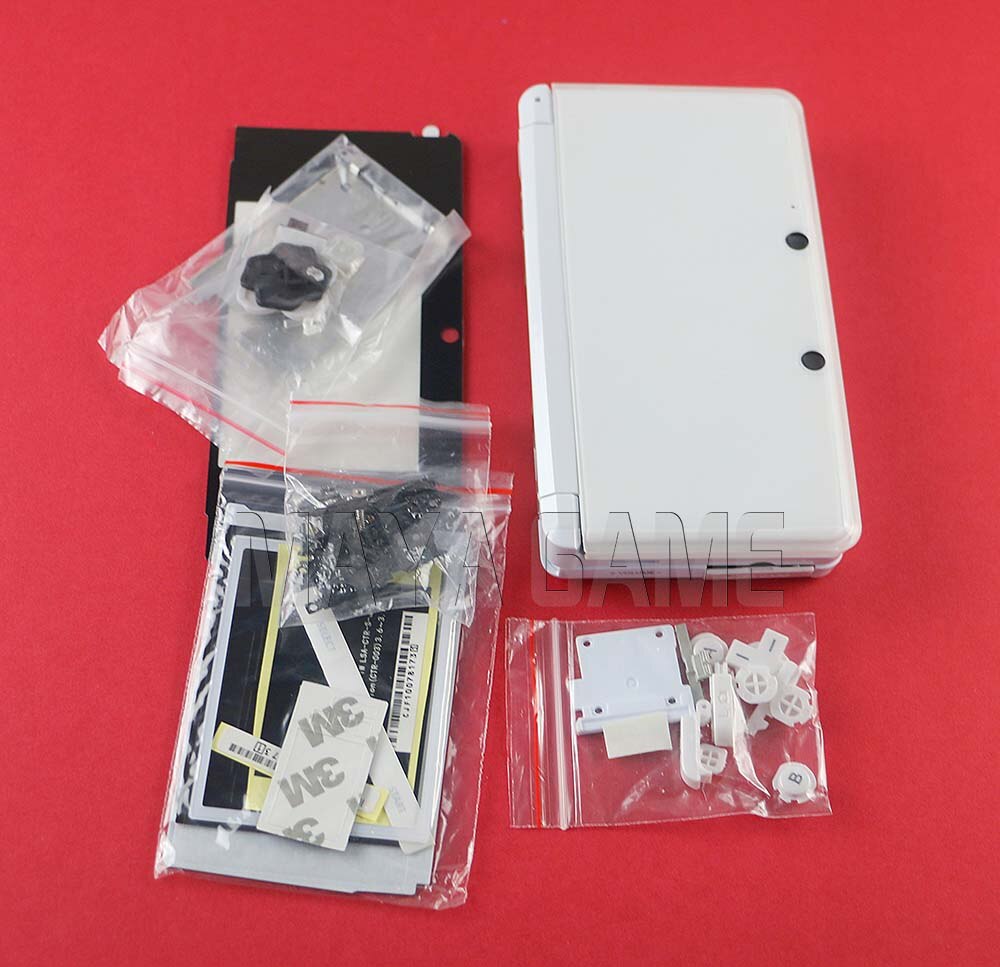 1 Set Volledige Complete Behuizing Shell Case Met Screen Lens Voor 3DS Case Cover Vervanging Reparatie Onderdelen Met Knoppen Kit + 3M Sticker: white
