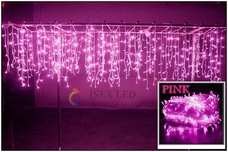 Christmas lights led curtain icicle string lights 5M droop 0.4-0.6m waterfall outdoor decoration for party garden home wedding: Pink / 110V US Plug