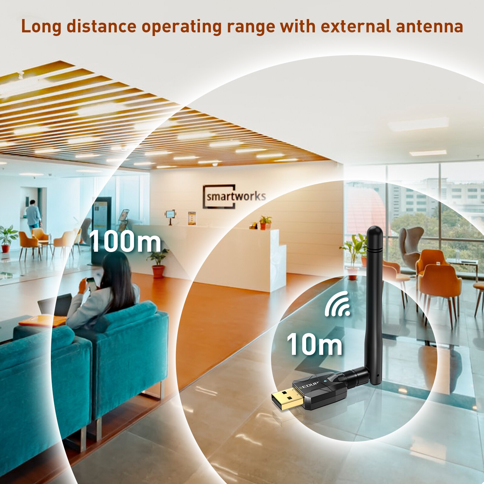 EDUP B3536 100M Bluetooth Adapter Free Driver 5.0 Wireless Long Range Transmitter USB Bluetooth Dongle for PC Windows 11/10