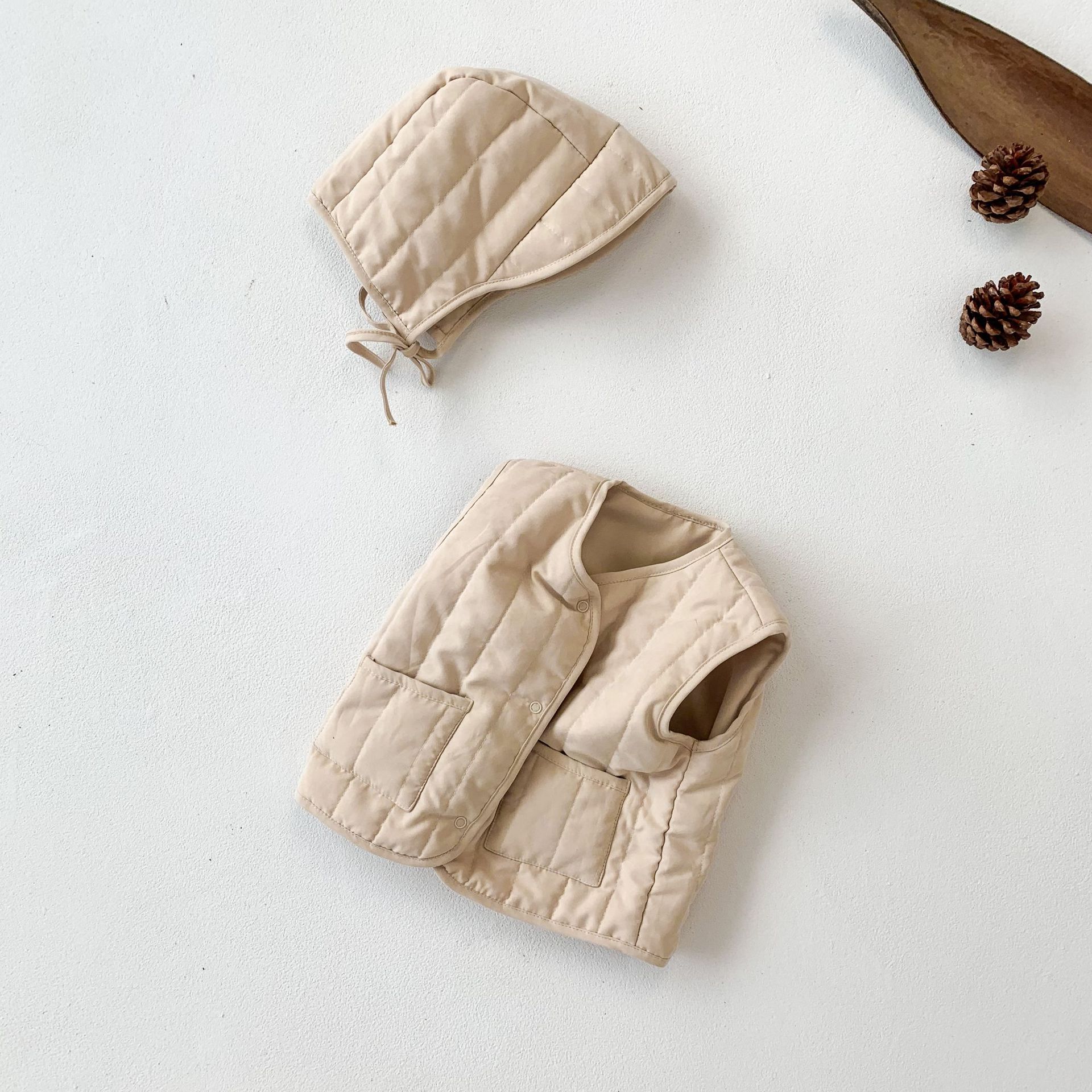 Herfst Winter Kinderen Mouwloze Mode Kleding Baby Meisjes Jongens Solid Casual Warme Vesten En Hoed Kids Vesten 6M-3T: apricot / 9m