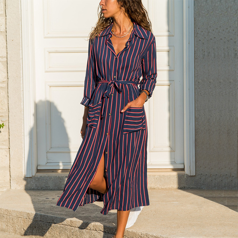 Maxi Jurken Voor Vrouwen Chiffon Zomer Boho Elegante Jurk Zomer Lange Mouwen Dames Jurken Casual Roze Ruches Jurk: stripe / XL