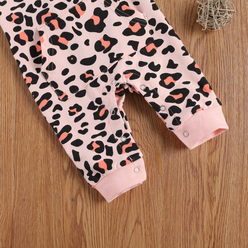 Infantile enfants bébé imprimé léopard combinaison, enfant en bas âge garçon fille sans manches col carré bouton bretelles pantalons longs barboteuse avec poche