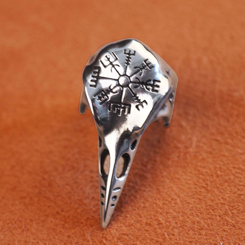 Vintage Viking Style Odin Crow Skull Compass Ring Suitable for Men&#39;s Gothic Jewelry Amulet Ring