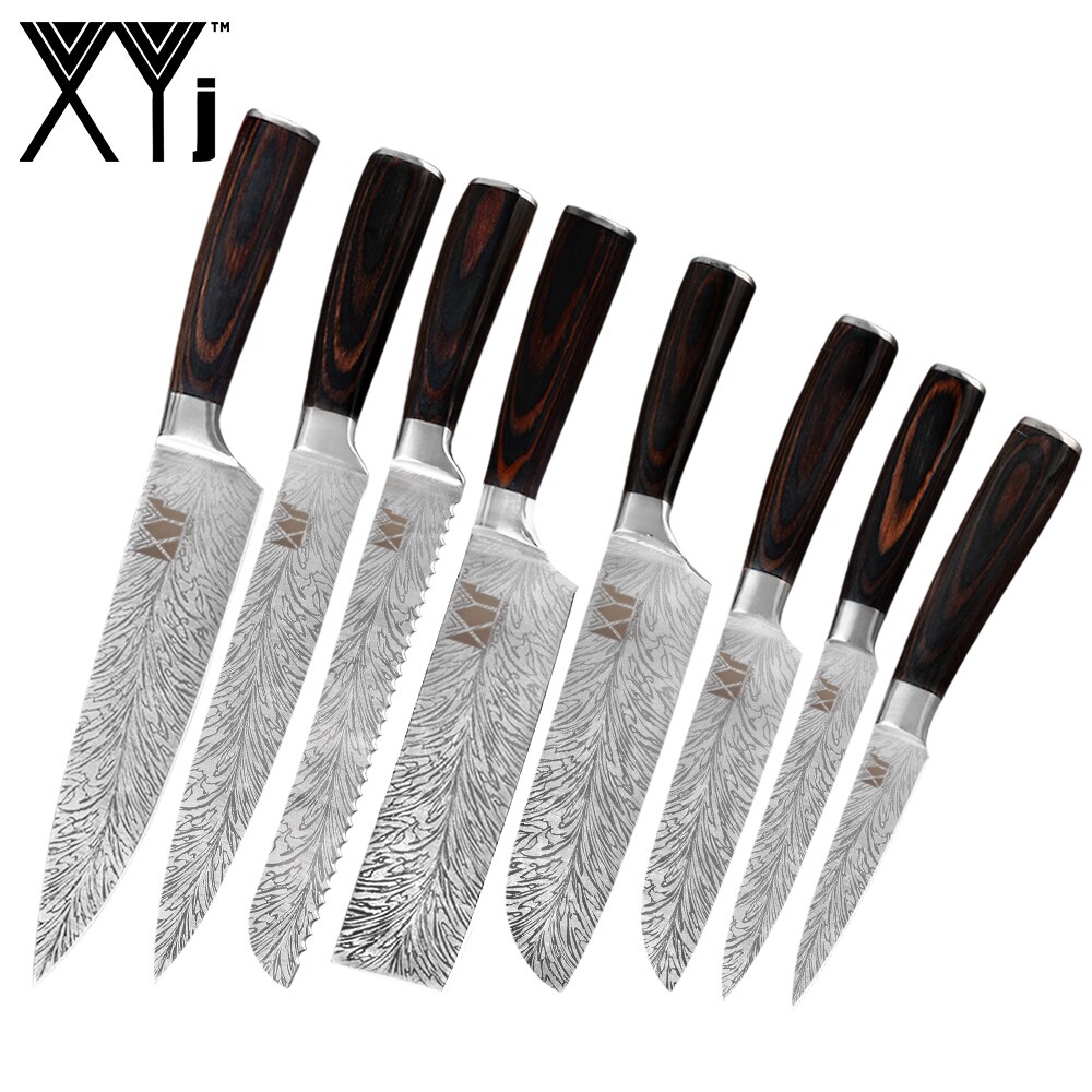 XYj Keuken Roestvrijstalen Mes Damascus Patroon Sharp Blade Chef Snijden Brood Hakken Santoku Utility Paring Messen