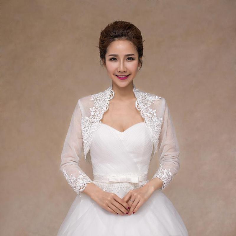 Weiß Spitze Braut Formale Jacken Kap Mariage Frauen Abend Tüll Bolero Langarm Hochzeit wickelt Schal Braut Mantel