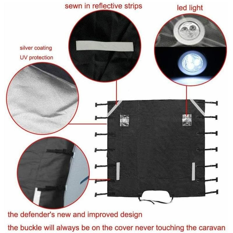 Universal Auto Caravan Front Towing Cover Protector With 2 Led Light Shield Dustproof 220x175cm