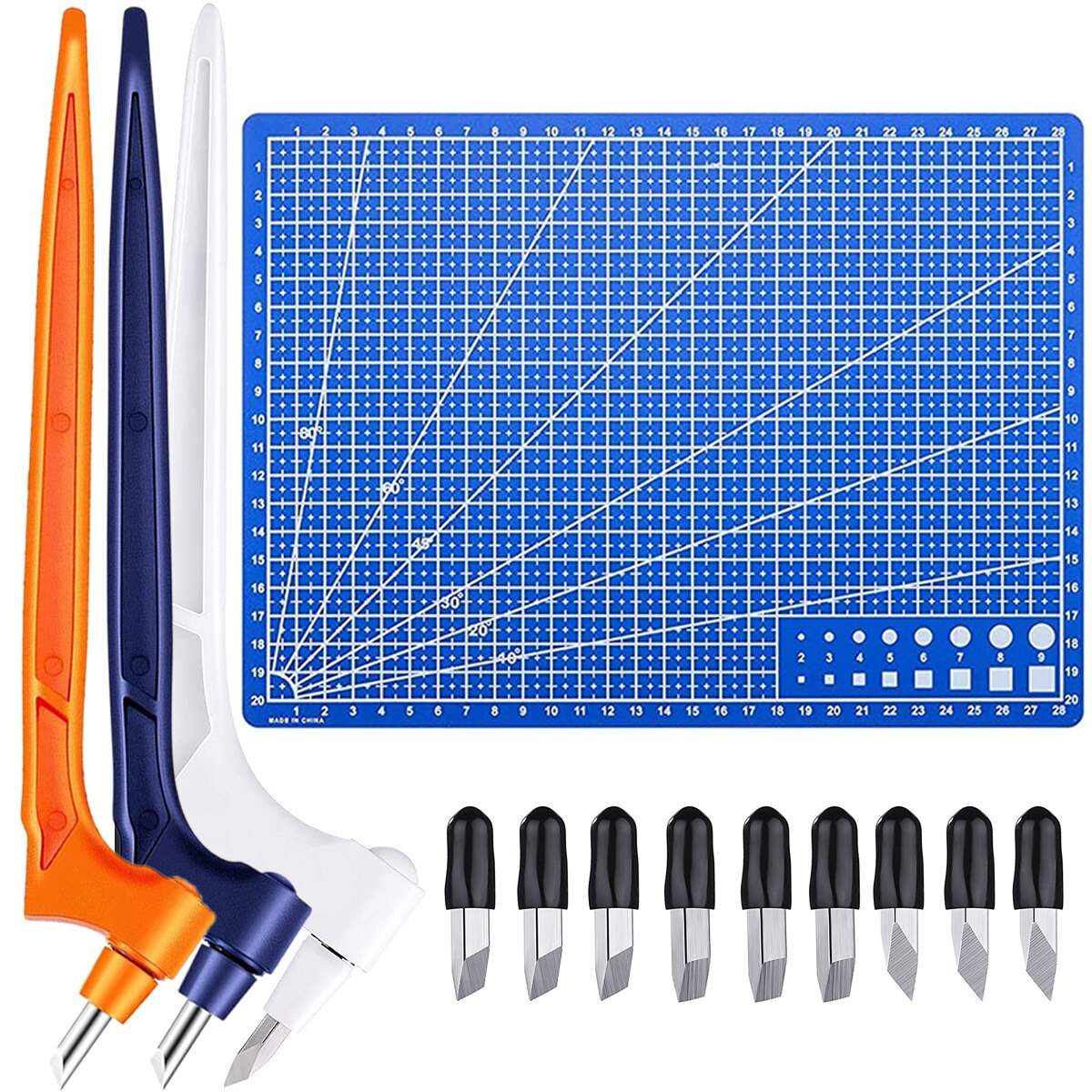 13Pcs DIY Art Craft Cutting Tool With 360Rotating 15/30/45Degree Blades Safety Scrapbook Stencil Cutter Craft Cutting Tools Kit: Default Title
