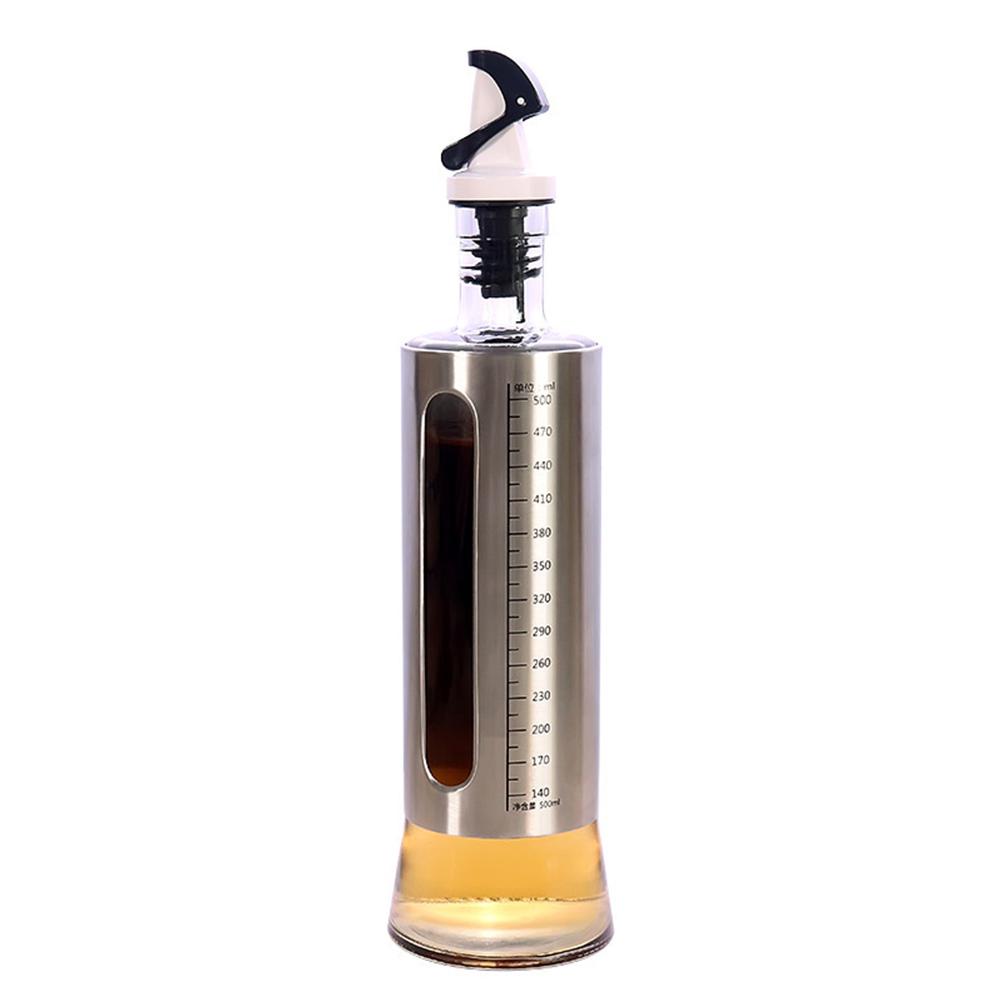 300ml/500ml rostfritt stål genomskinligt glas olja potten kontroll oljeflaska kök läckage-säker vinäger kan flaska krydda tank: 500ml