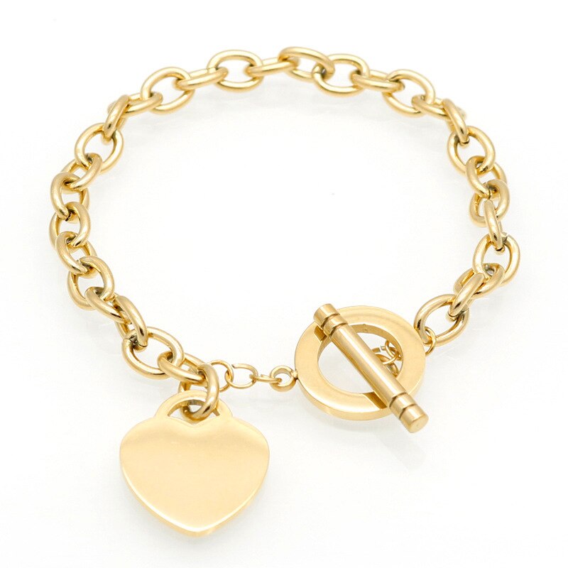 Venda quente fivela design pulseira de aço inoxidável amor coração pulseiras para mulheres rosa ouro cor pulseira femme presente: Gold Color