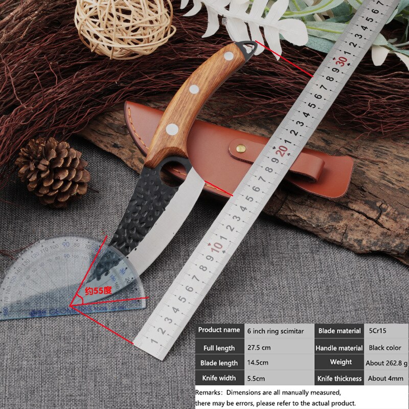 MHNTLOS Traditional Handmade Forged Kitchen Knife Hammer Stainless Steel Chef's Chopper Cooking Knives Wooden Meat Slicer