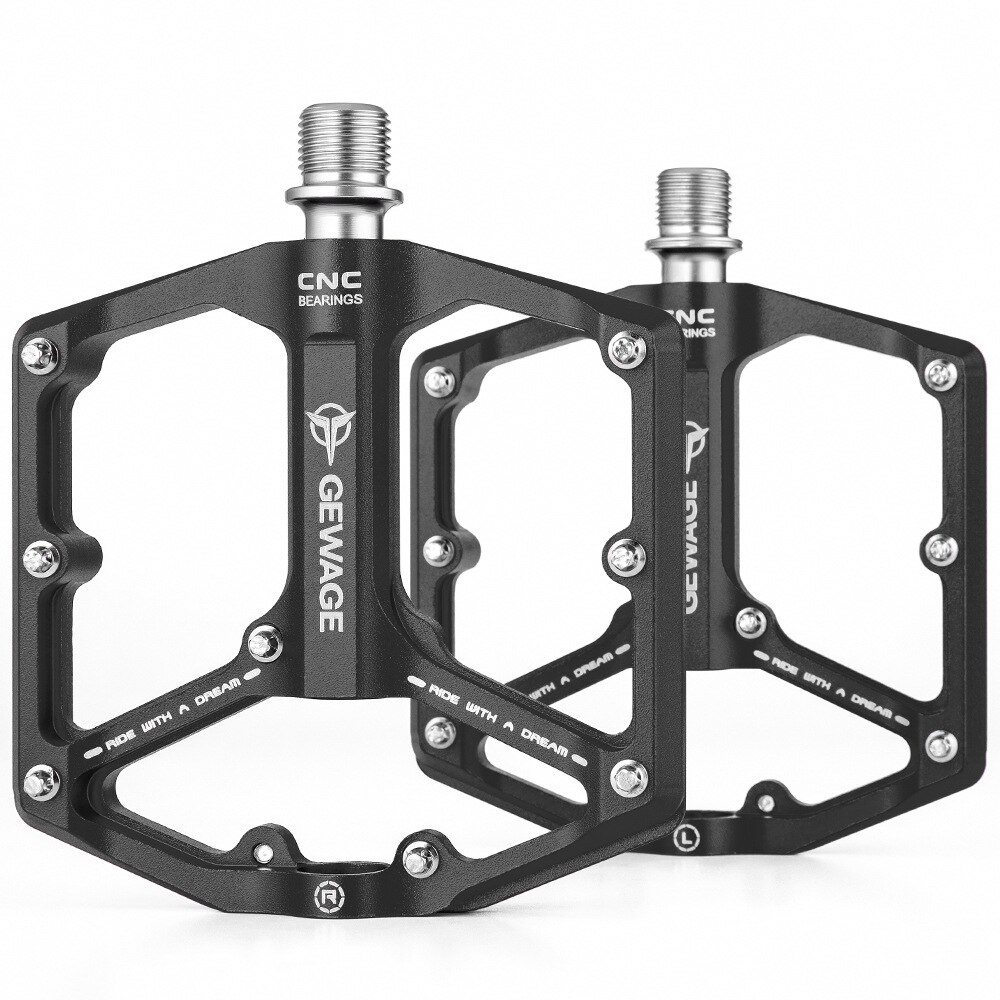 GEWAGE-pedales ultraligeros para bicicleta de montaña, aleación de aluminio CNC sellada, 3 rodamientos, planos y anchos, antideslizantes: Negro