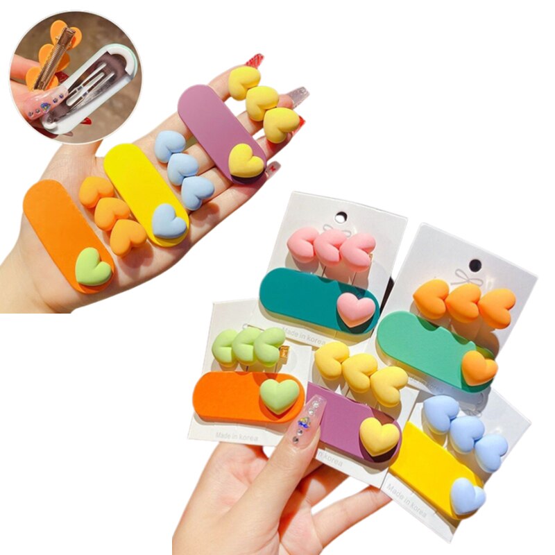2 Stks/set Candy Kleur Baby Meisjes Haarspelden Leuke Hart Bb Clip Mode Kawaii Kids Prinses Haaraccessoires Kind Hoofdband