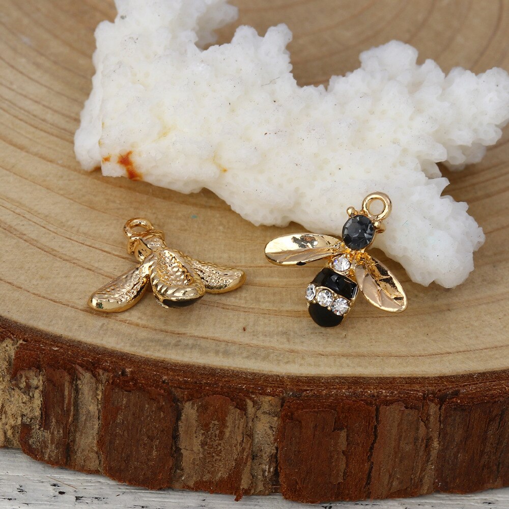 Doreenbeads charms bi dyr zink baseret legering klar rhinestone emalje vedhæng smykker til gør-det-selv smykker fremstilling 17mm x 15mm,10 stk.