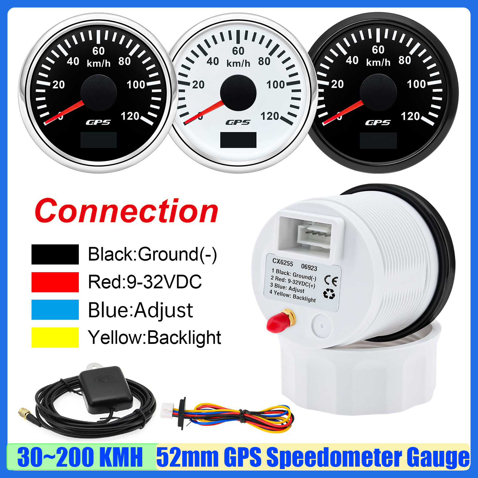 30 km/t 60 km/t 80 km/t 120 km 200 t gps-speedometer med antenne 7- farvet led-hastighedsmåler kilometertæller auto bil båd 12 v 24v brugerdefineret