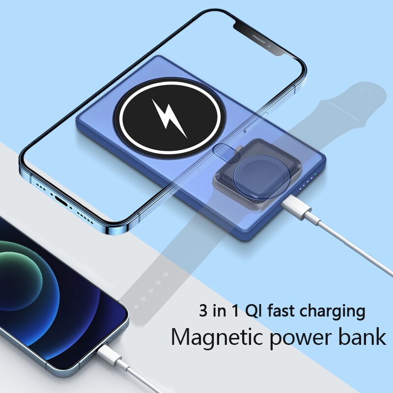 Qi 3 in 1 Fast Charging Magnetic Wireless Charger Power Bank For iPhone 13 12 Pro Max Mini/Apple Watch Chargers Powerbank