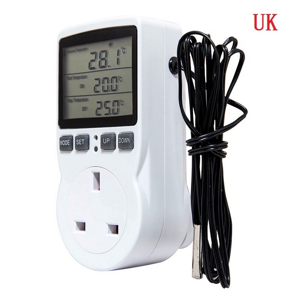 Termostato inteligente Salida de enchufe controlador de temperatura con temporizador interruptor sonda del Sensor Control Digital de enfriamiento de calefacción 110V 220V: UK