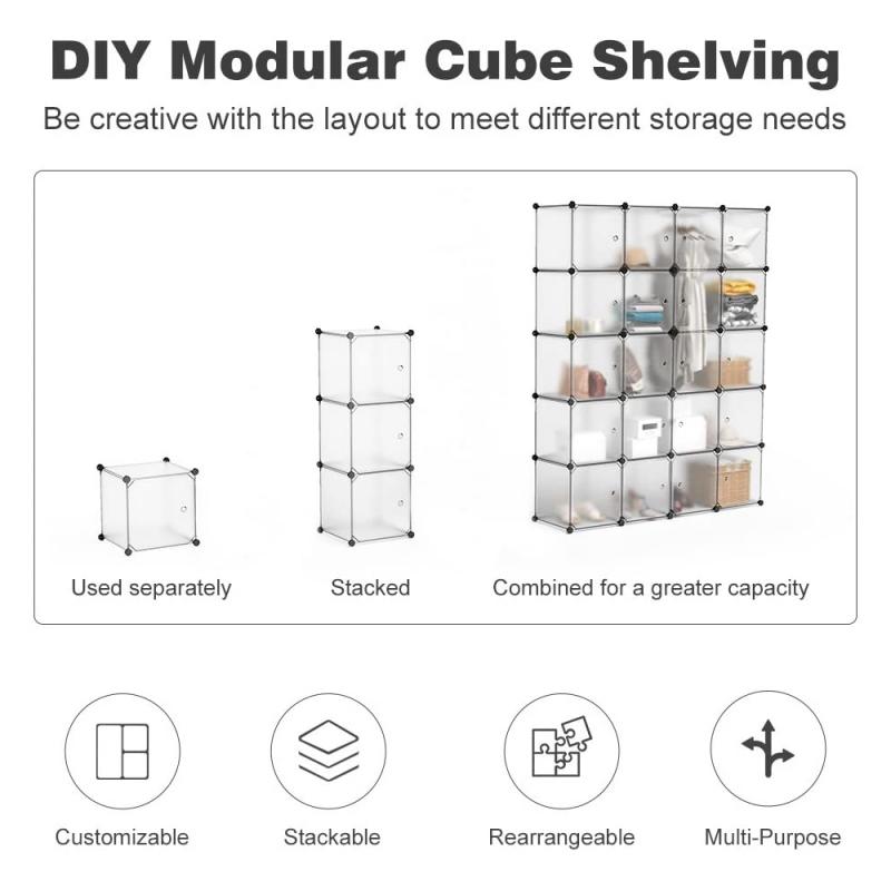 20 Grid Transparent Plastic Wardrobe Bedroom Furniture Clothes Storage Organizer Cabinet Combine Shoes Clothing Organizer HWC