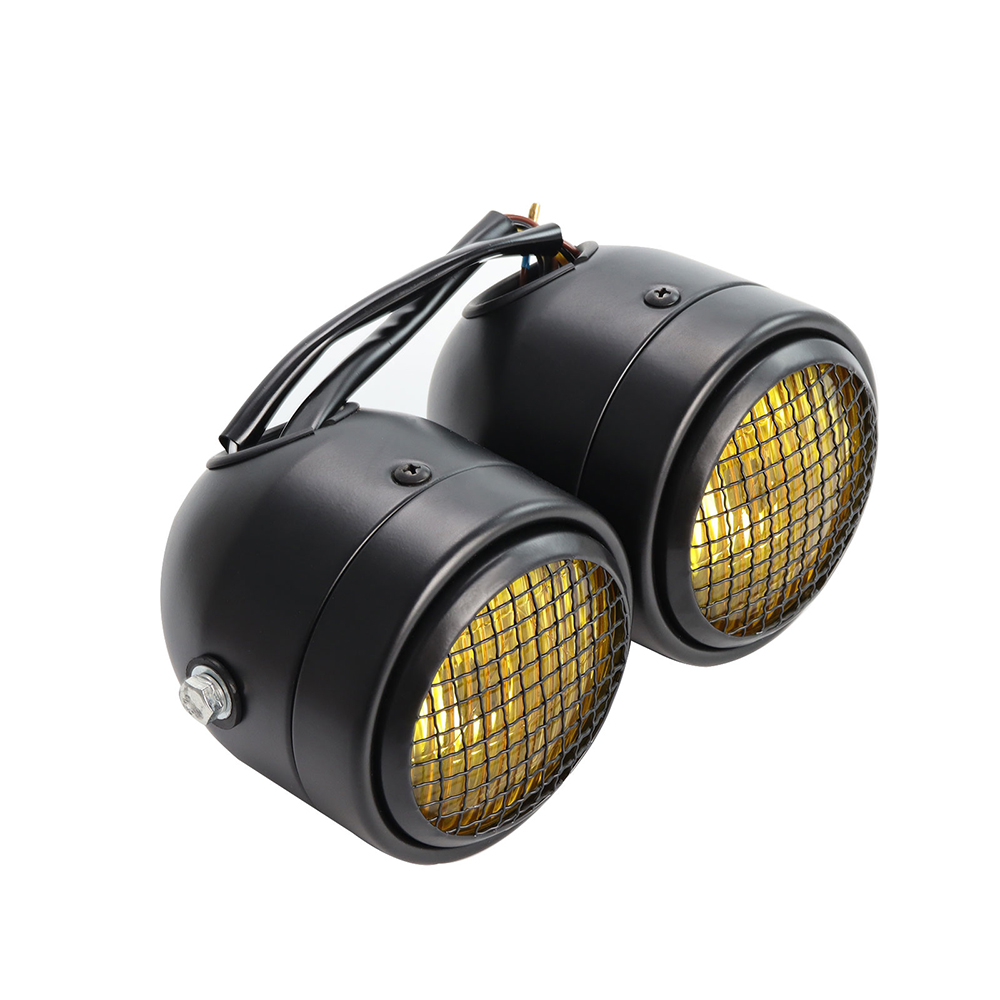 Moto anteriore doppio doppio faro doppio faro luce con griglia a rete per universale Harley bar corridore elicottero Bobber personalizzato