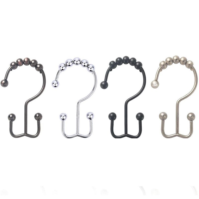 4/6pcs Stainless Steel Bath Curtain Rollerball Hook Curtain Rings Hooks Curtain Ring Rack Anti-slip Roller Bathroom Accessories