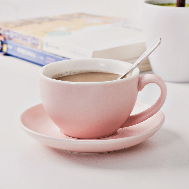 Keramik kaffekop underkopsæt espresso cafe krus restaurant mælk cappuccino latte kaffe krus medbring ske underkop 200ml: D