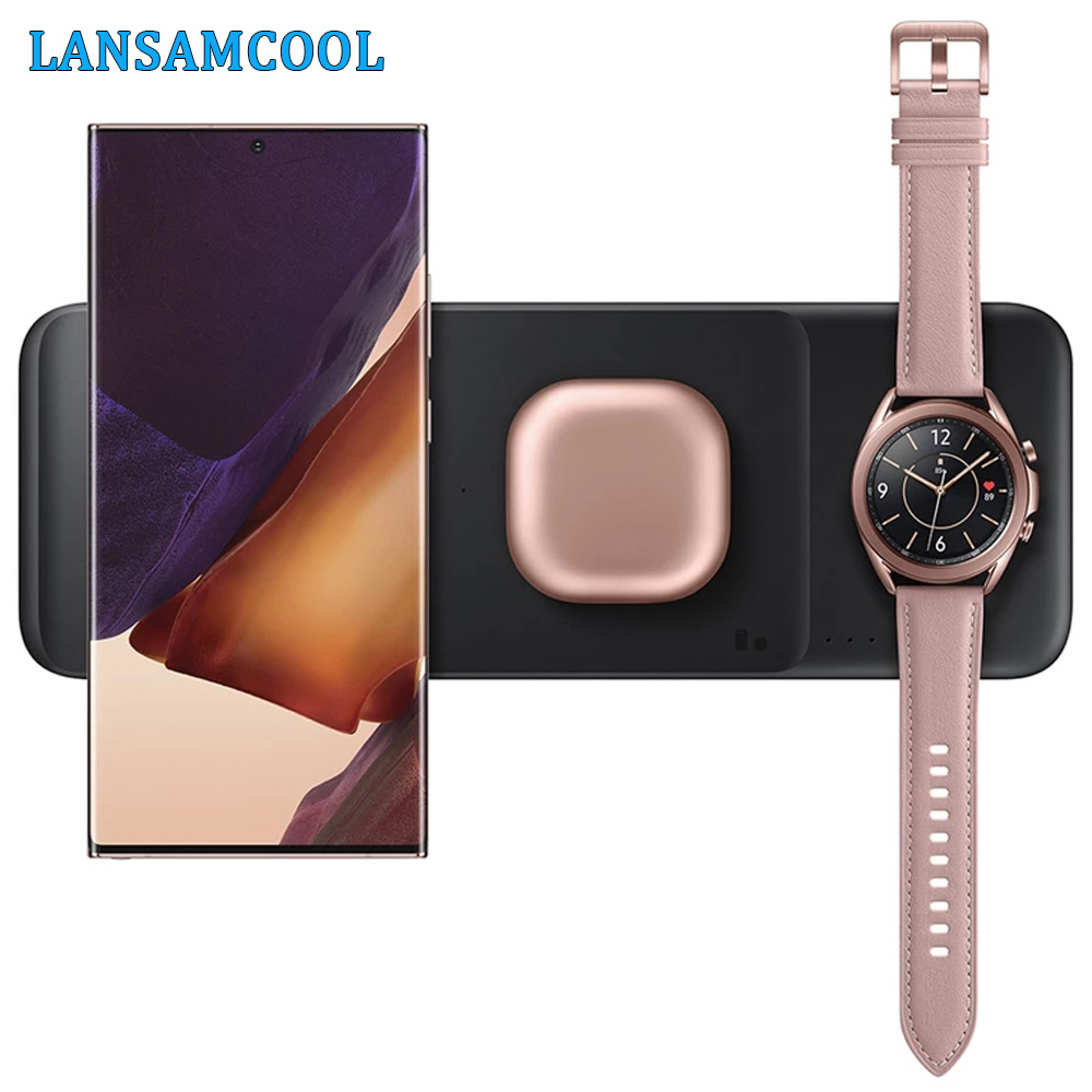 3 in 1 trådlös laddare trio pad för samsung galaxy  s21/s20/s10/ note 20/ note 10 snabb trådlös laddning galaxy watch galaxy knoppar