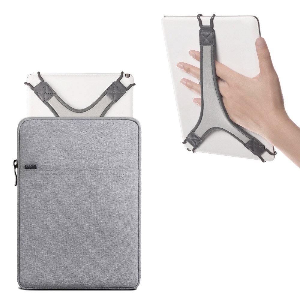 TFY Protettiva Del Sacchetto Del Sacchetto con Chiusura a Zip (Grigio), più il Bonus Hand Strap Holder (Bianco) per 9-10.5 pollici i Pad e Tablet