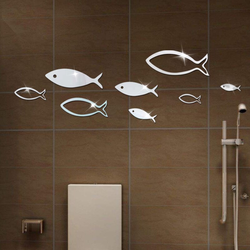 Fisk akryl spejlet dekorativt klistermærke vægspejle til stuen børneværelser badeværelse boligindretning wallstickers
