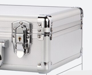 Aluminum alloy toolbox Password box Showcase Instrument box Suitcase Storage box Partition Storage tool case: silver key lock