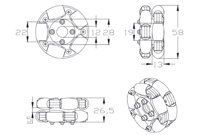 12Kg Belasting 58Mm Omnidirectionele Wiel Metalen Fulai Wiel Omni Robot Voor Ros Platform Omnidirectionele Motion