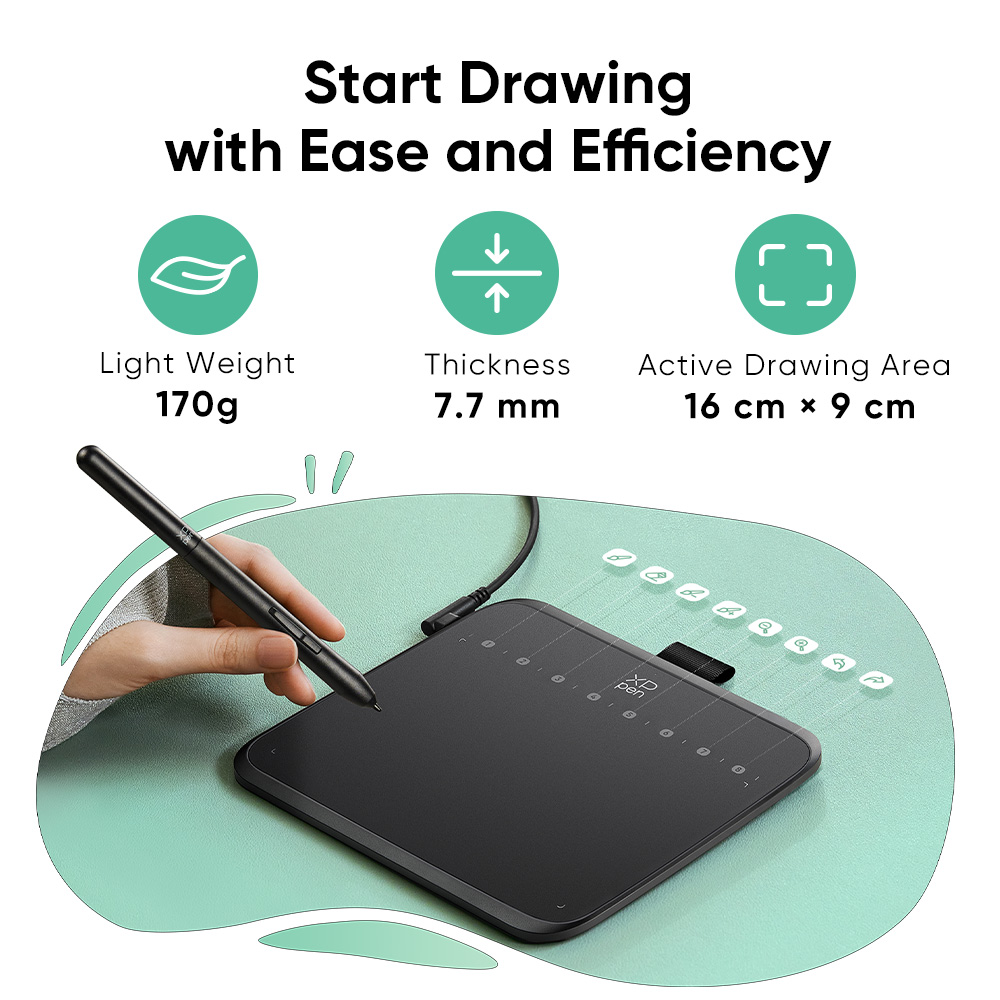 XPPen Deco 640 Graphics Tablet 16K Pressure Levels 16x9cm Drawing Area with 8 Keys 60 Tilt for OSU Game Android Windows Mac