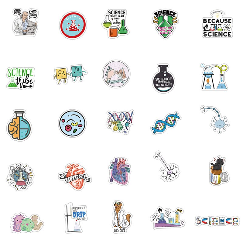 50PCS Science Sticker Physics Chemistry Lab Decals For Case DIY Luggage Laptop Notebook Skateboard Motorcycle Bicycle Sticker