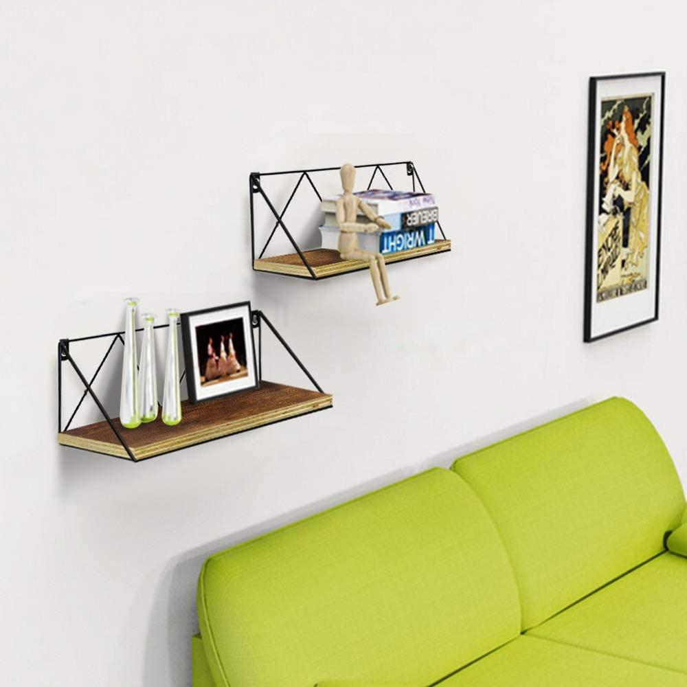 Round Wall Shelf - Stylish Floating Shelf as Decorative Storage - Black Metal Frame with Real Wood Floating Shelf