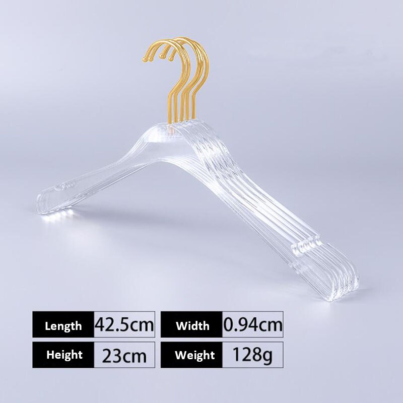 10 stks Top Grade Clear Acryl Crystal Kleding Pakken Hanger met Gouden Haak, transparant Acryl Broek Hangers met Goud Clips: 42cm man hanger